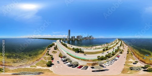 Beautiful summer beach Key Biscayne shot in 360 VR 8k aerial