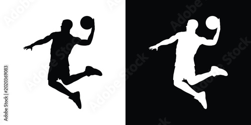 Konstfotografi Dynamic silhouette of a basketball player dribbling