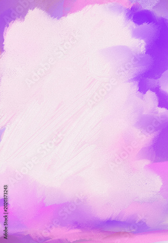 Impressionistic Misty, Foggy, Billowy Clouds Over Vibrant Colorful Sky - Digital Painting, Art, Artwork, Design, Illustration in Purple & Pink w/ Canvas & Paint texture