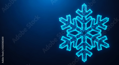 A vibrant, glowing blue snowflake with intricate patterns stands out against a dark, contrasting background.