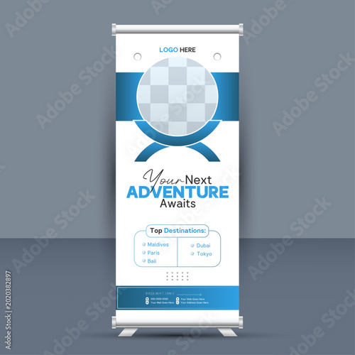Adventure Travel Roll-Up Banner Template Design