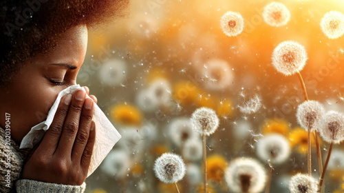 Sneezing due to pollen in spring season causes allergy discomfort for many people outdoors
