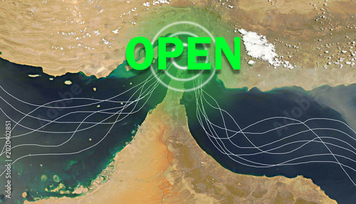 Map of the Strait of Hormuz Showing Open to ship traffic