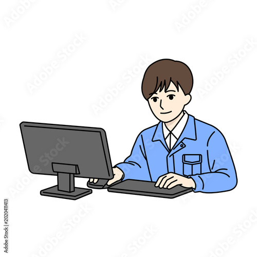 Male worker operating computer