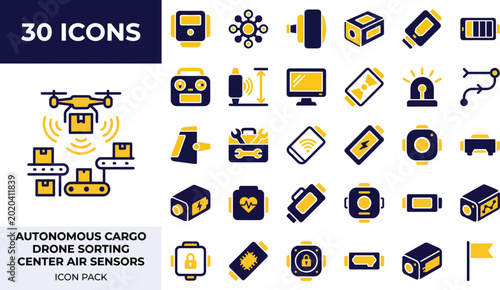 Air sensors monitor and controller icons for autonomous cargo drone sorting