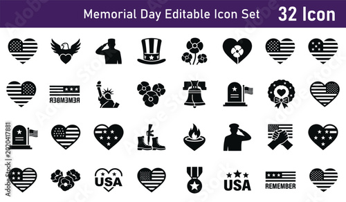 Принти на полотні Memorial day icon set patriotic symbols for remembrance veterans day and america