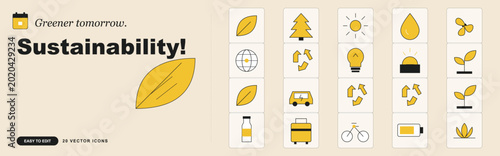 Fotografi Sustainability icon set for greener tomorrow, eco friendly vector elements in ye