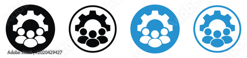 Photos Corporate icon set featuring a large gear over a team of people