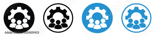Photos Corporate icon set featuring a large gear over a team of people