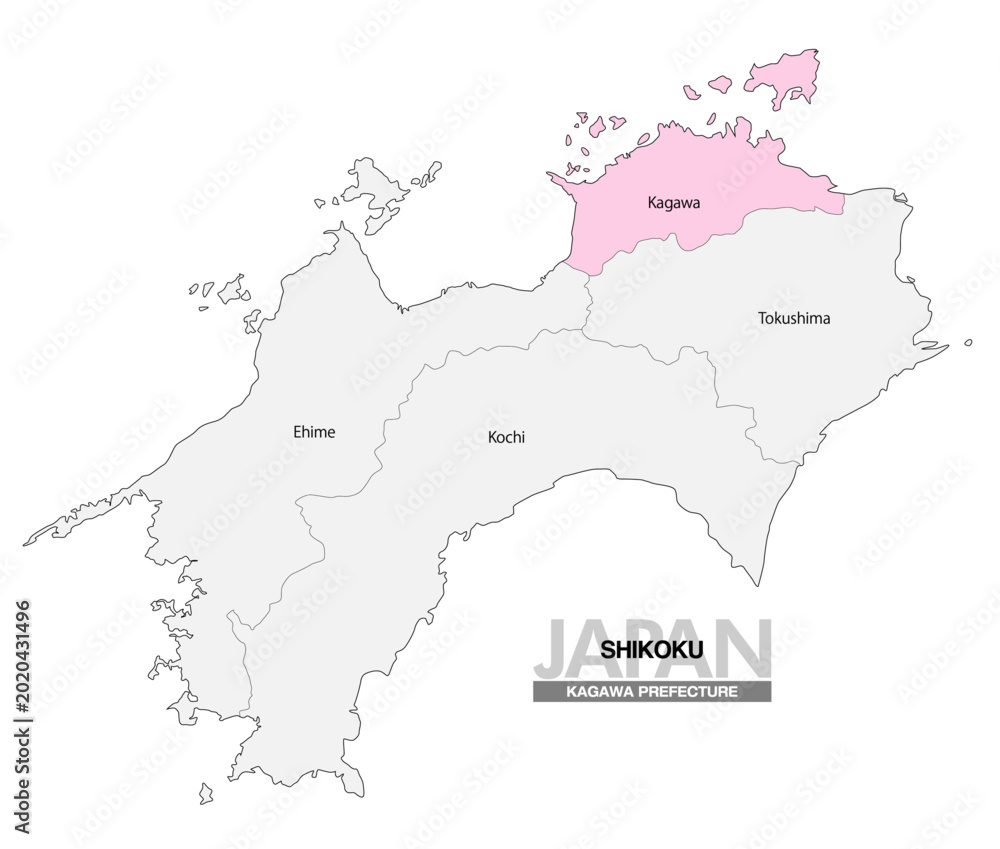 Fototapeta premium [日本地図] 四国の香川県の県名入り位置地図 (英語)