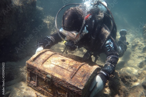 Scuba Diver Finds Old Treasure Chest Underwater