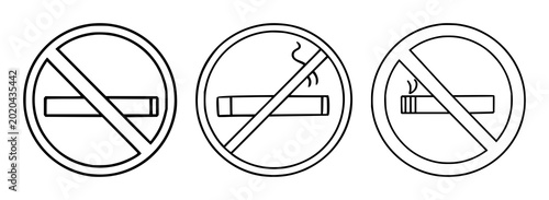 Photos No-smoking sign set with a minimalist pictogram and heavy line weight featuring