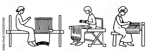 Foto Stitcher loom pictogram set with clean white background and heavy bold lines fea