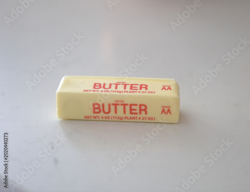 Close up of wrapped stick of butter