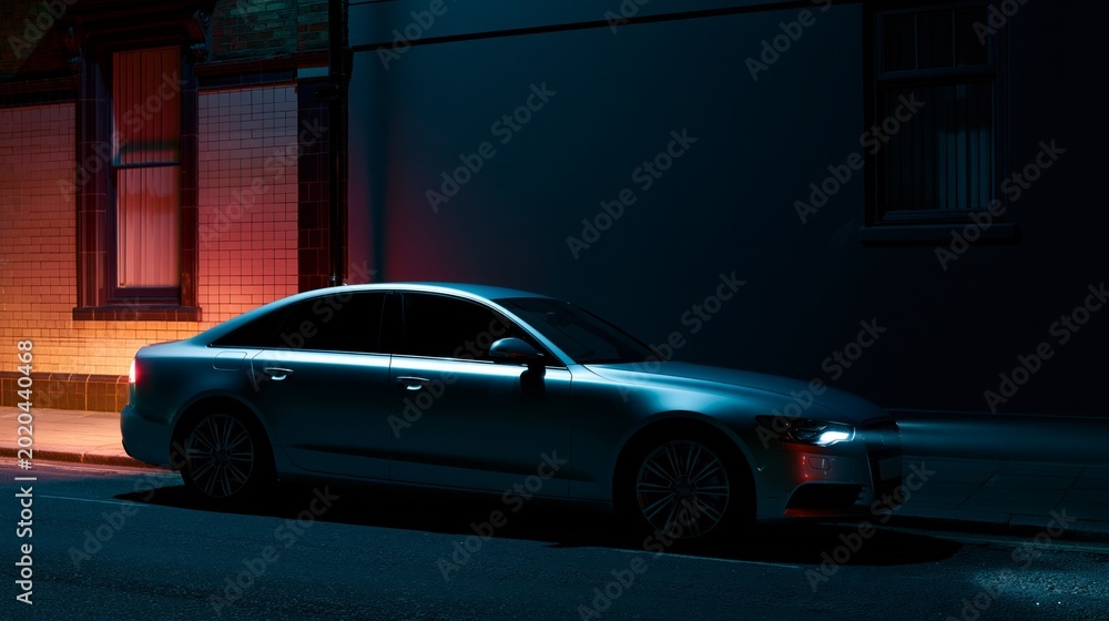 Fototapeta premium surreal modern car parked at night with missing automotive parts