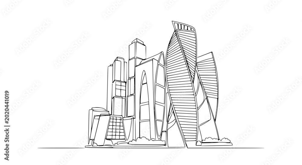 Obraz premium Modern Cityscape Sketch: Futuristic Buildings and Towers