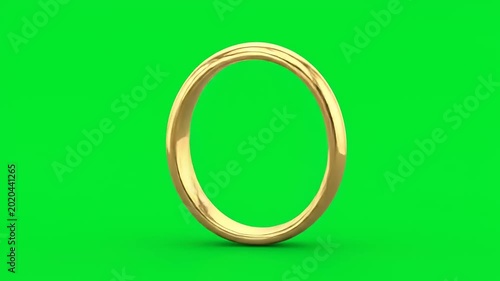 A simple gold wedding ring on a vibrant green background.