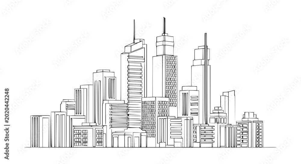 Obraz premium Modern City Skyline Sketch - Business District Architecture Drawing