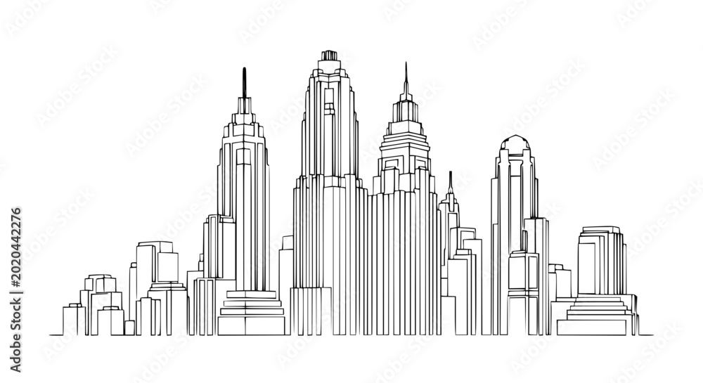 Fototapeta premium Modern City Skyline Outline Vector Art