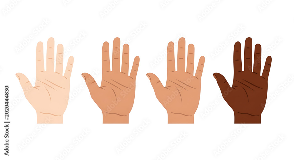 Obraz premium Hands of different skin tones illustrating diversity and unity