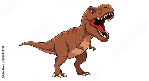 Fotografía Roaring Brown Tyrannosaurus Rex Dinosaur, Prehistoric Creature Illustration
