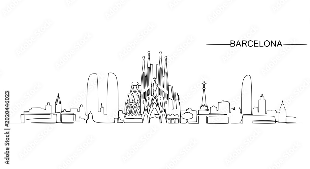 Fototapeta premium Barcelona Skyline Continuous Line Drawing - Iconic Architecture and Cityscape