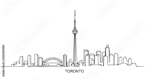 Toronto Skyline Silhouette - Iconic CN Tower and Cityscape Line Art