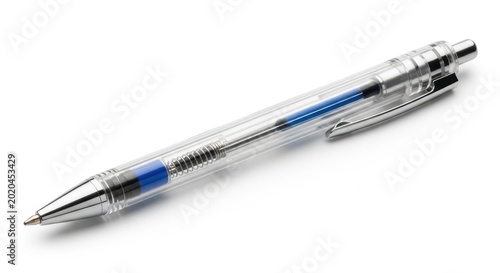 Transparent Ballpoint Pen Isolated on a White Background.