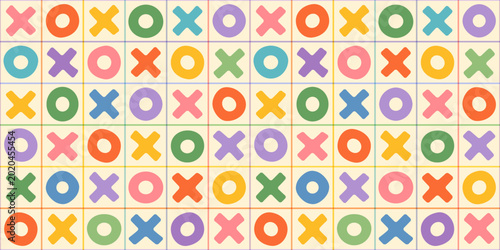 Photos Fun playful xoxo hugs and kisses cross and circle vector seamless pattern, cute