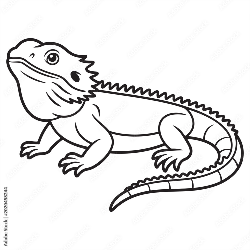 Fototapeta premium Bearded Dragon, Lizard Vector Illustration, Reptile Clipart, Black Outline