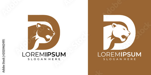 Tableau sur toile Modern logo design featuring a stylized panther head integrated with a letter D, presented in two contrasting color schemes for versatile branding applications