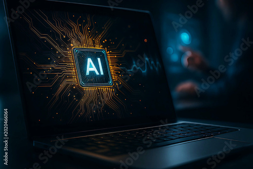 Artificial Intelligence Chip Graphic Displayed on a Modern Laptop Screen