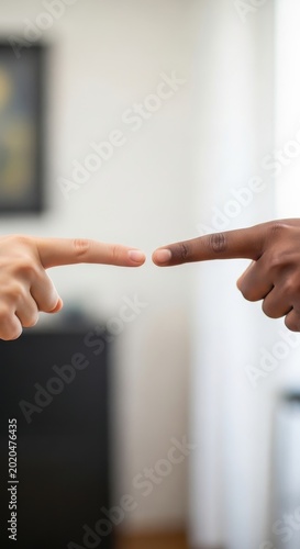Two Diverse Hands Touching Fingers in Symbolic Connection.