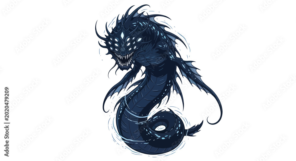 Φωτογραφία Mythical Sea Serpent Monster, Deep Ocean Creature Illustration