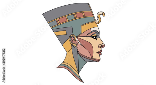Tableau sur toile Nefertiti bust profile, ancient egyptian queen, graphic art, history