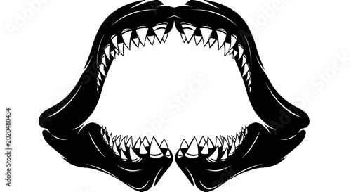 Принти на полотні Shark Jaws Graphic Silhouette - Dangerous Predator Mouth Illustration