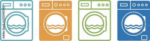 Colorful Washing Machine Icons with Waves washer laundry