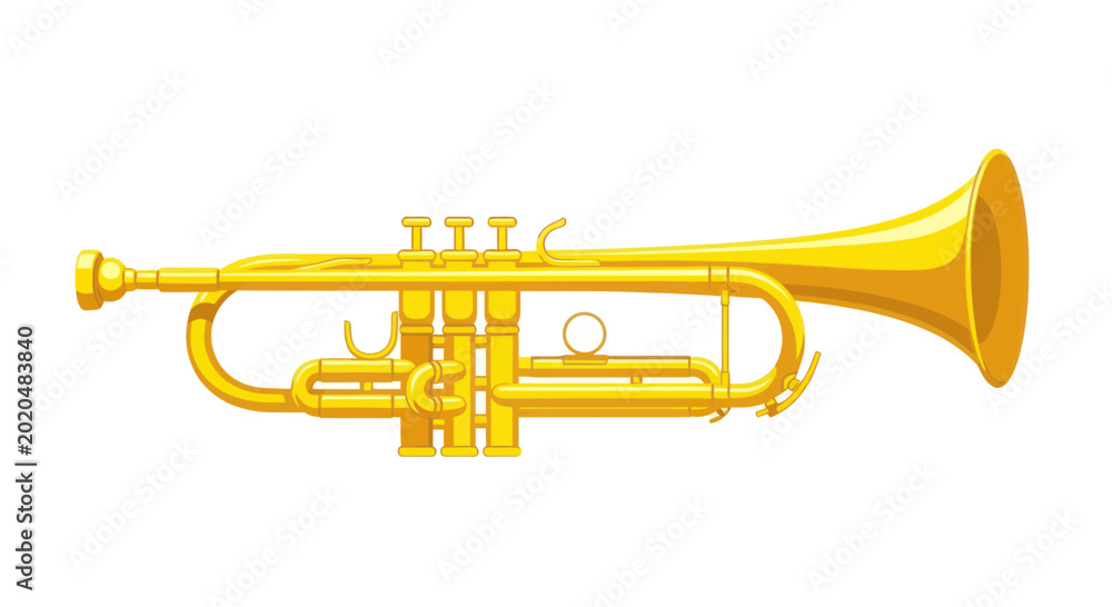 Obraz premium Golden Trumpet Isolated on White Background - Musical Instrument