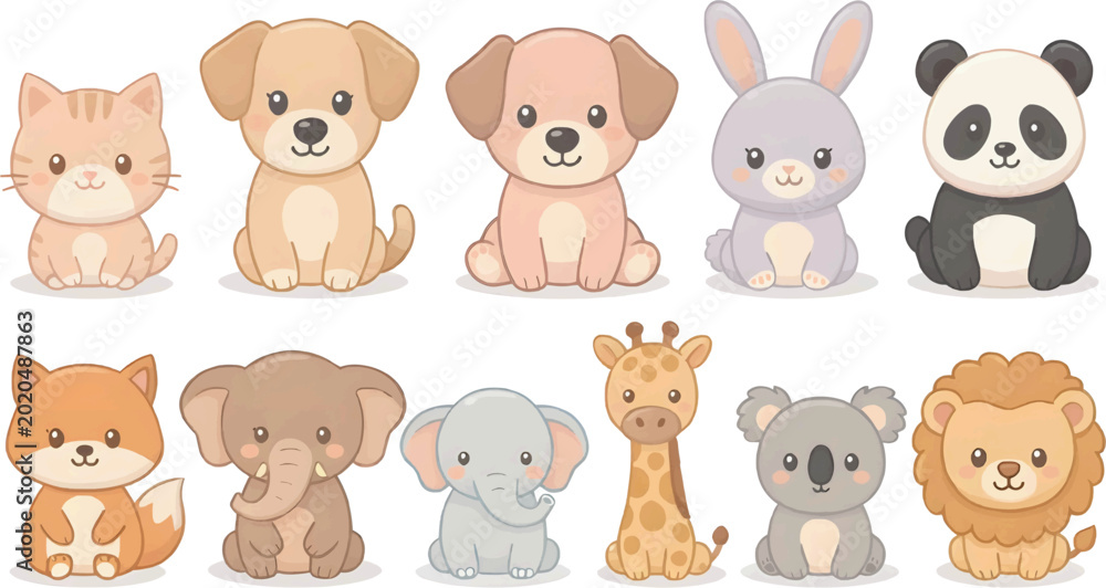 Obraz premium Cute Cartoon Animal Character Set