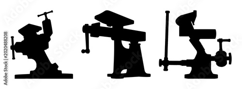 Obraz na płótnie Blacksmith leg vise set with solid black silhouette featuring industrial trade,