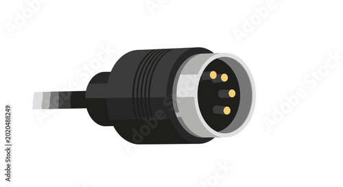 Close up view of a circular electrical connector plug with pins.