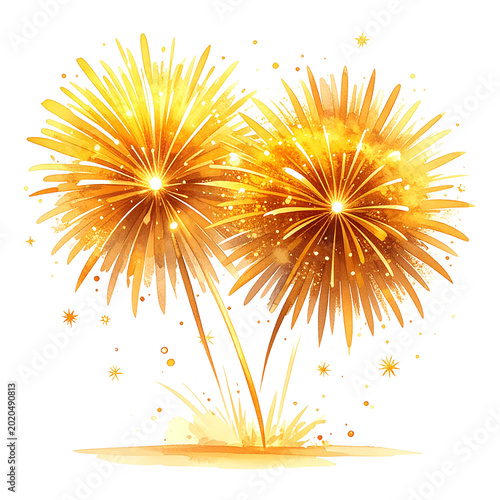 Golden Fireworks Display: A radiant burst of golden fireworks illuminates the night sky, showcasing intricate patterns and capturing the celebratory spirit.