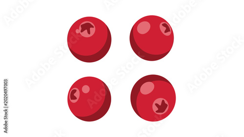Four bright red cranberries isolated on a white background, representing healthy food and natural ingredients.