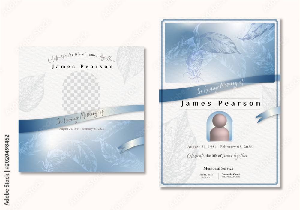 Fotografie Template design set for a funeral memorial service program with hand-drawn illus