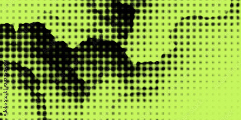 Fototapeta premium Grunge halftone overlay background with smoke or fire motion texture. Acid green color y2k aesthetics. Vector backdrop design template and creative projects