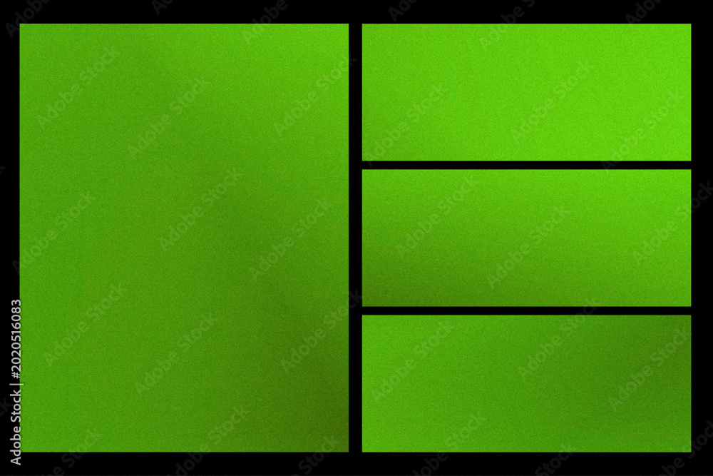 Fototapeta premium Deep green tonal panels arranged in a strong black grid create a bold, contemporary layout ideal for eco tech branding, dashboards, or sleek presentation backgrounds.