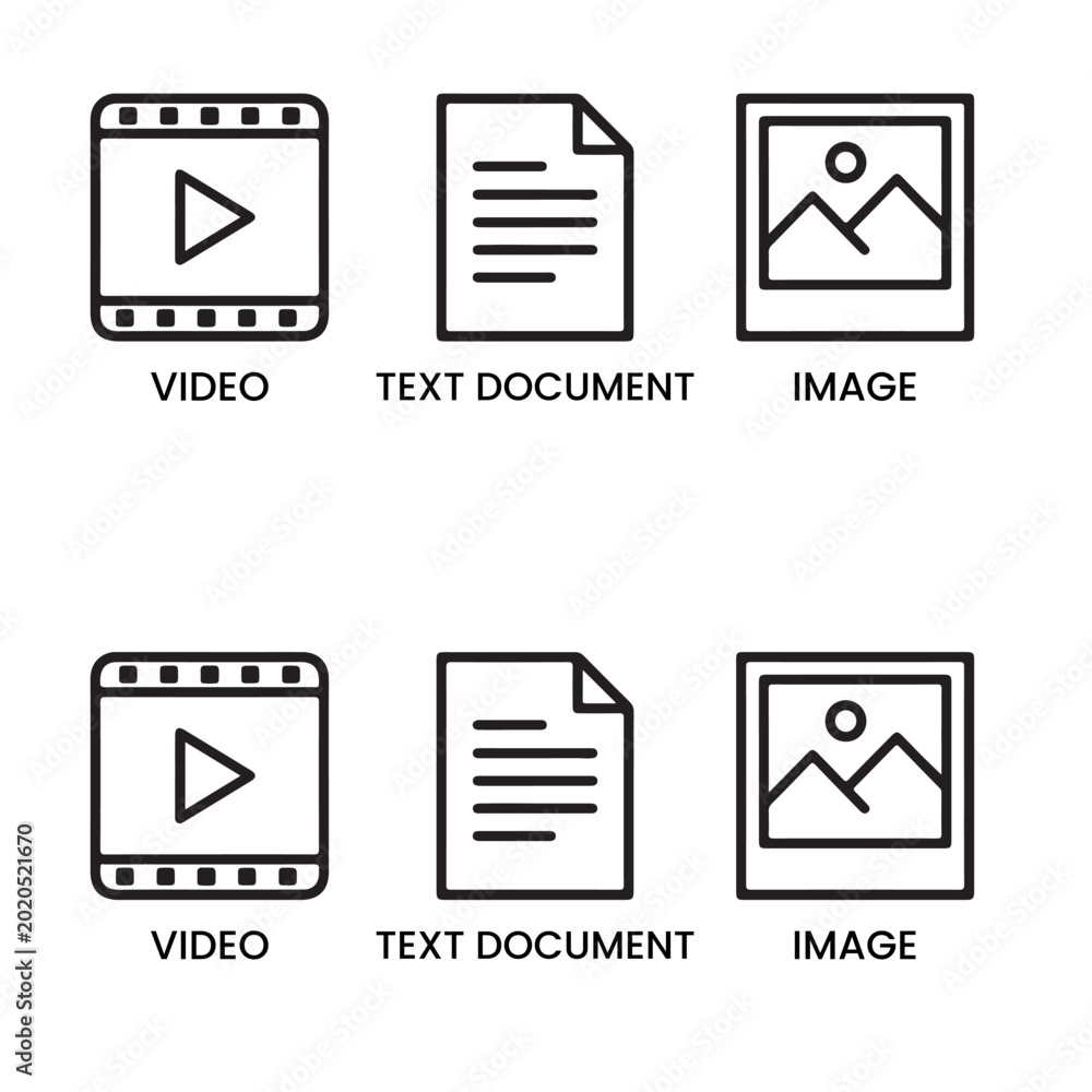 Foto "Digital file format icon set for video, text document, and image vector"