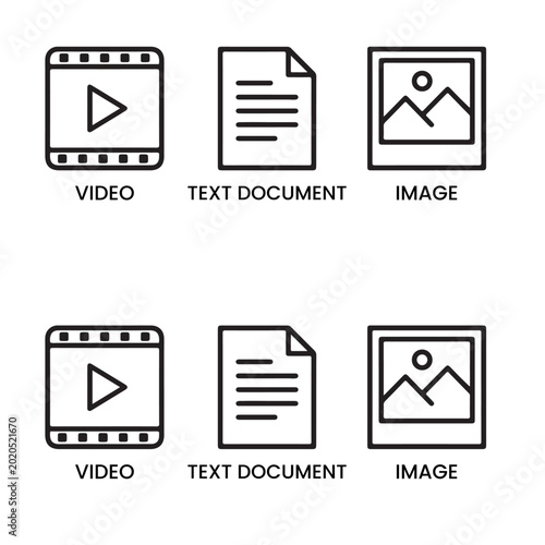 Foto "Digital file format icon set for video, text document, and image vector"