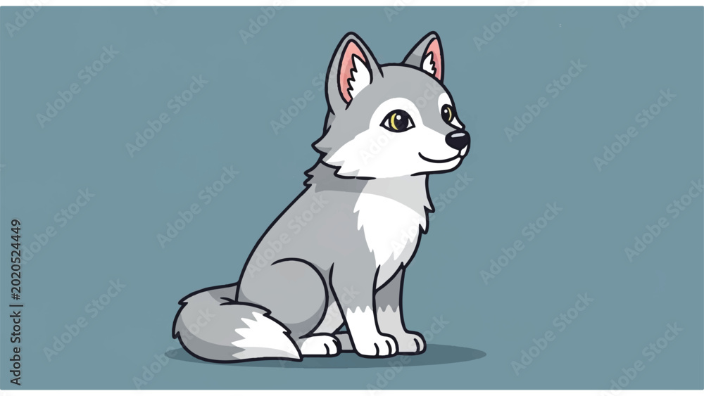 Αυτοκόλλητο Cute Cartoon Gray Wolf Puppy Sitting.