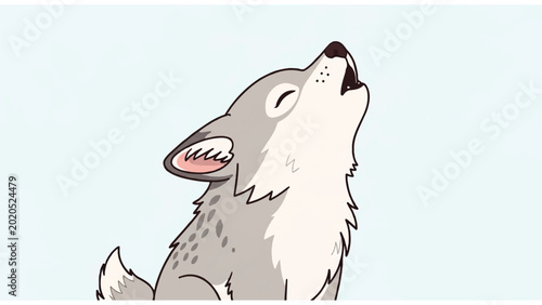 Gray wolf howling cartoon animal.